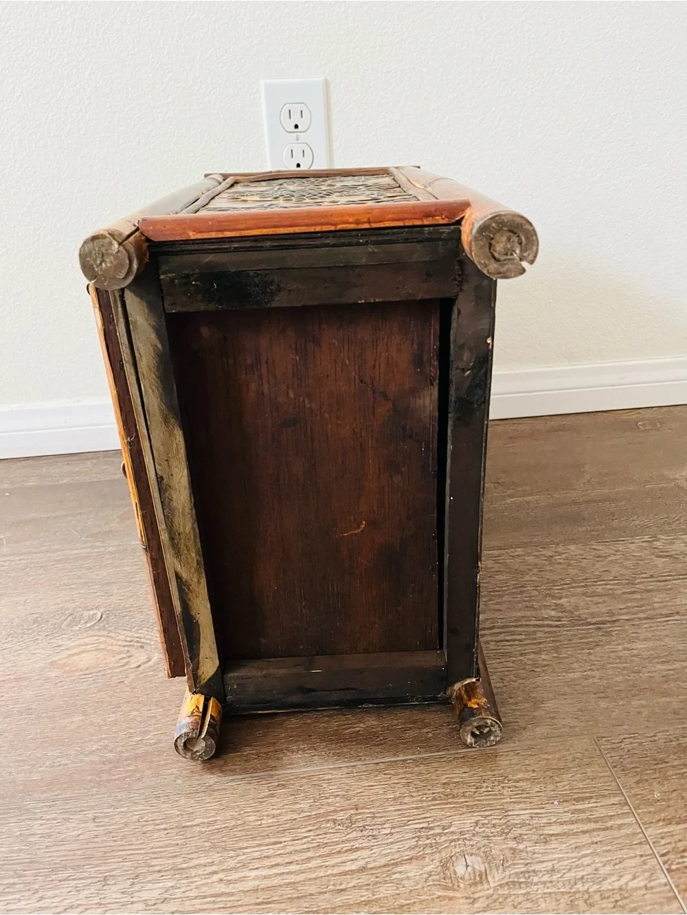 Bamboo Accent 3-Drawer Side Table in Warm Brown